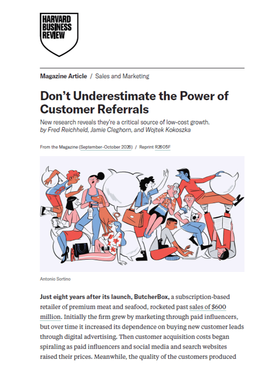 First page of HBR article Don't Underestimate the Power of Customer Referrals
